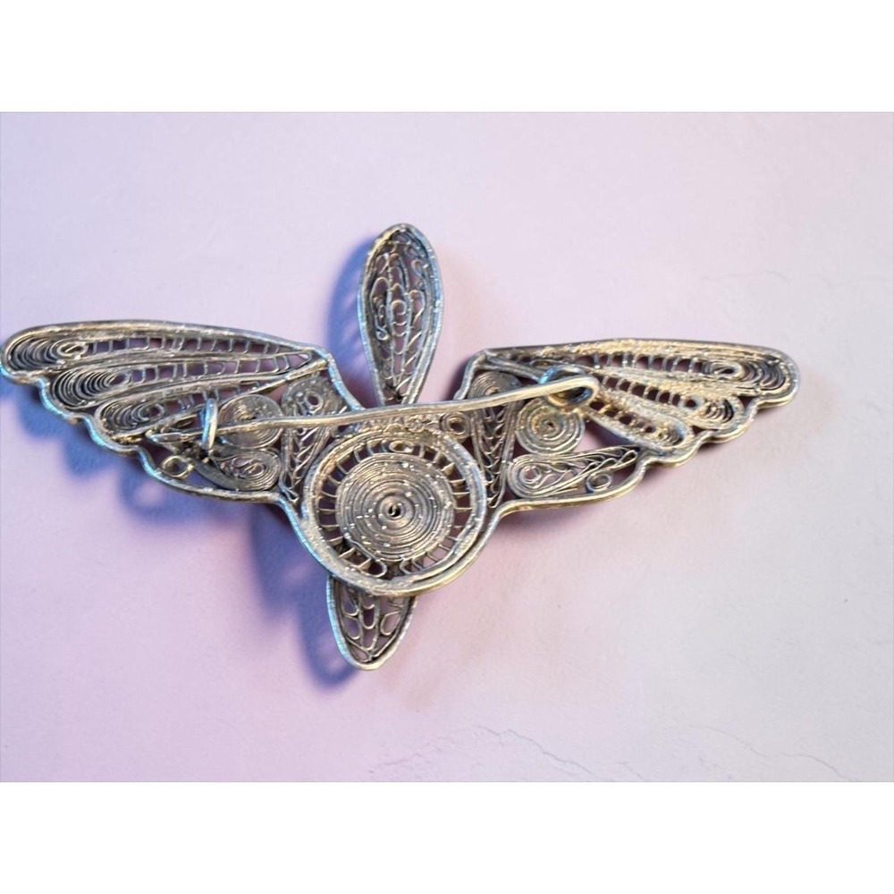 Vintage Sterling Silver Filigree Butterfly Brooch 925 Intricate Wirework Pin - Picture 2 of 9
